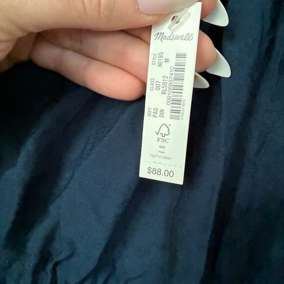 MADEWELL Peasant Cropped Blouse Top Western Cowgirl Tie Back Twill Cut out Top M - Picture 7 of 10